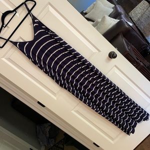 Navy blue and white striped maxi dress